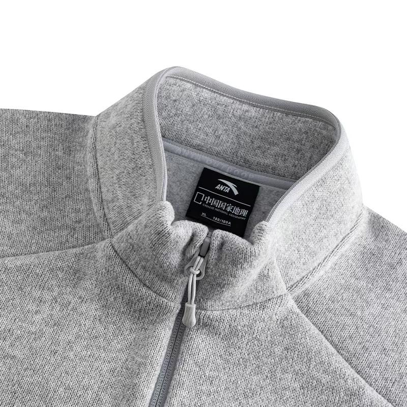 Anta Winter Polartec Fleece Knitted Cotton Jacket Unisex Jacket Chip-Gray Double-Dyed-Flower-Gray 152546708-1