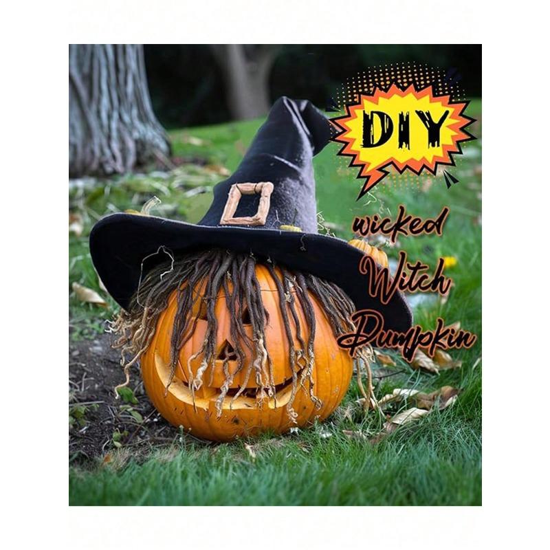 Halloween Wrinkled Witch Hat, Velvet Wizard Hat with Curved Horn, Black Witch Hat for Cosplay