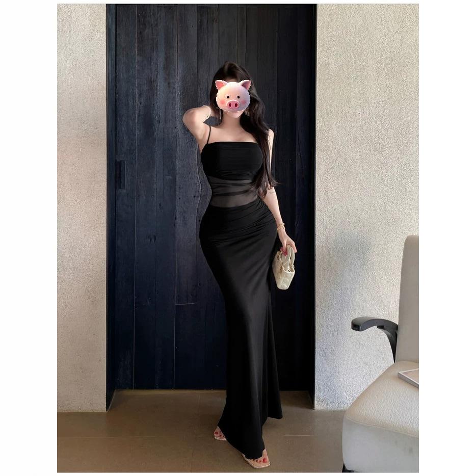 Design Sense French Pure Desire Spice Girl Hip-wrapped Suspender Dress Summer New Temperament Sexy Mesh Dress