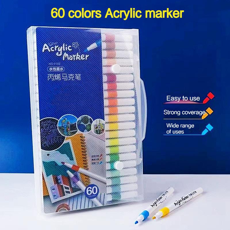 

Набор акриловых маркеров 60/48/36/24/12 цветов для детской живописи, раскраски, кисти, водонепроницаемые, для самостоятельного рисования наскальными рисунками, школьные принадлежности