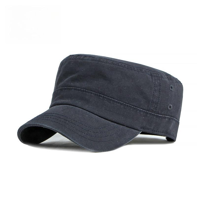 Men's Retro Washed Cotton Military Cap Flat Top Cadet Patrol Hat Summer Breathable Army Peaked Cap Casual Plain Sun Hat