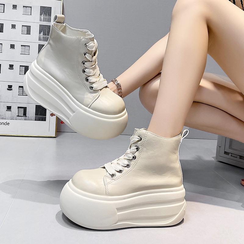 Fashion 9CM Platform Wedge Shoes Leather Spring Autumn Walking Sneakers Hidden Heels Women Autumn Chunky Sneaker Fashion