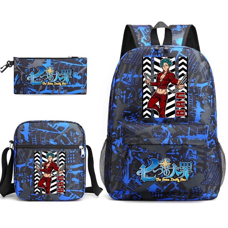 Anime The Seven Deadly Sins School Backpack Set with Shoulder Bag Pencil Case for Kids Teens Daily Bookbag