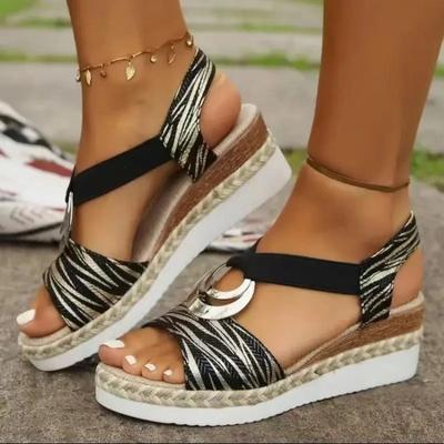 Fashion Women's Wedges Sandals 2024 Summer Snake Print Platform Sandals Gladiator Shoes Woman Comfort Casual Med High Heels Sandals