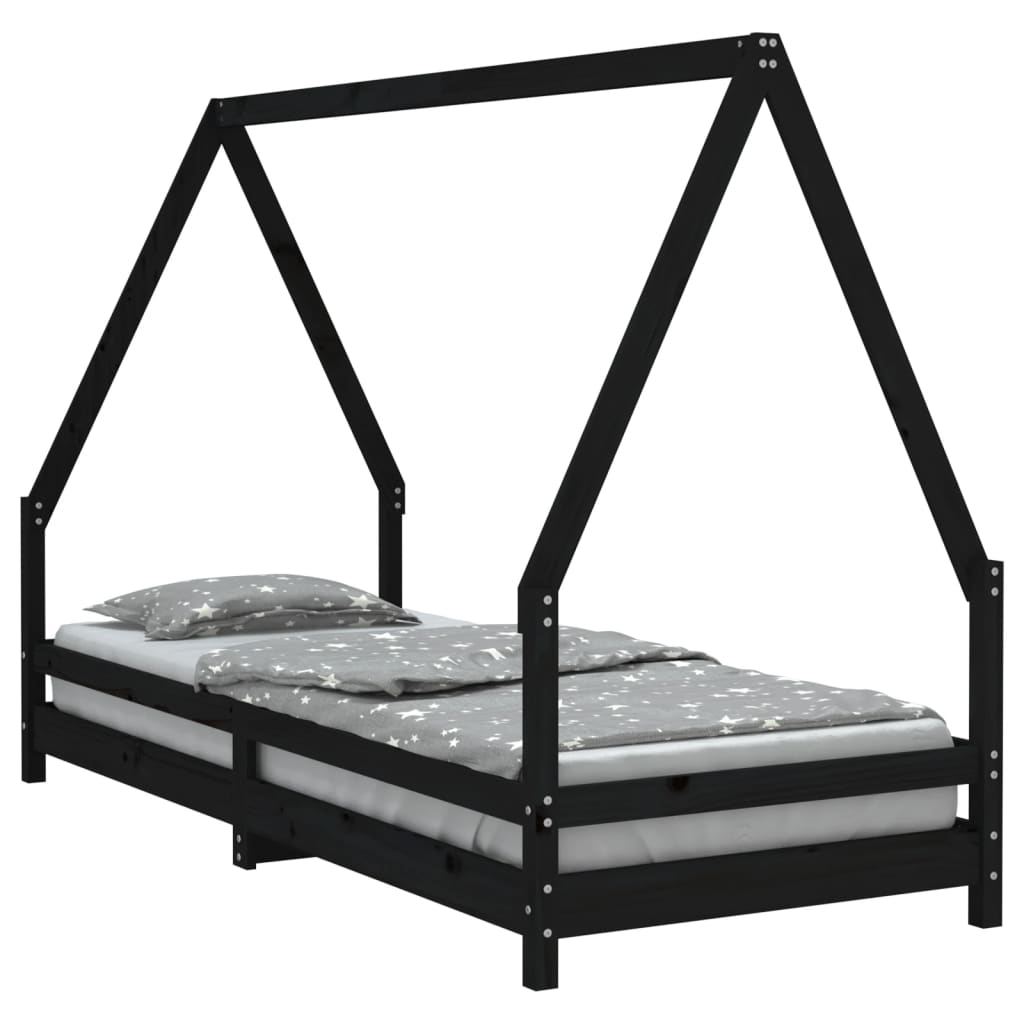 Kids Bed Black 80 x 200 cm Solid Pine Wood