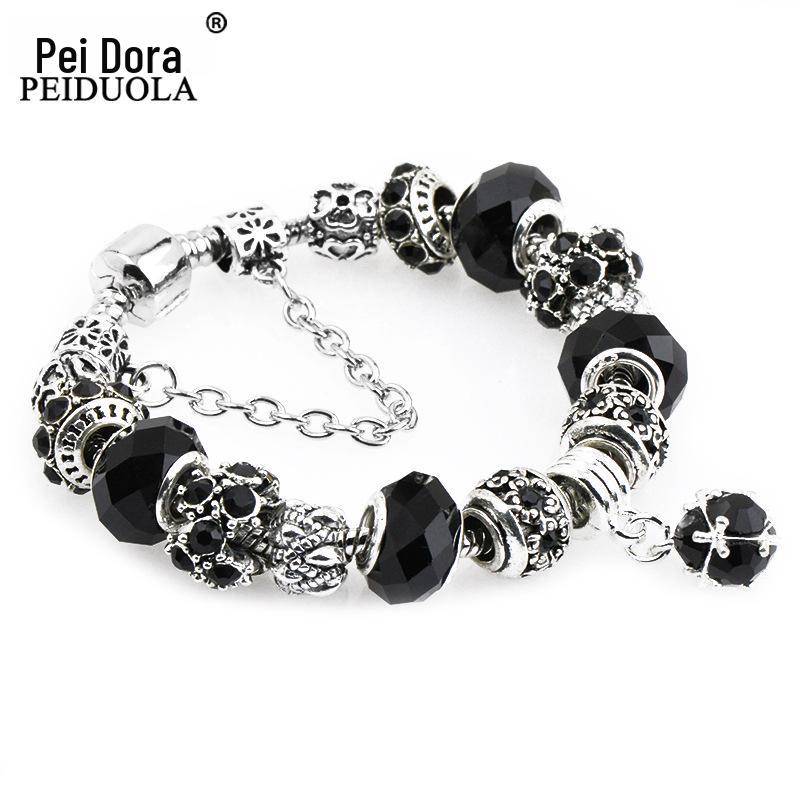 Brățară Trendy cu Mărgele de Cristal Pan cu Pandantiv Coroană de Flori