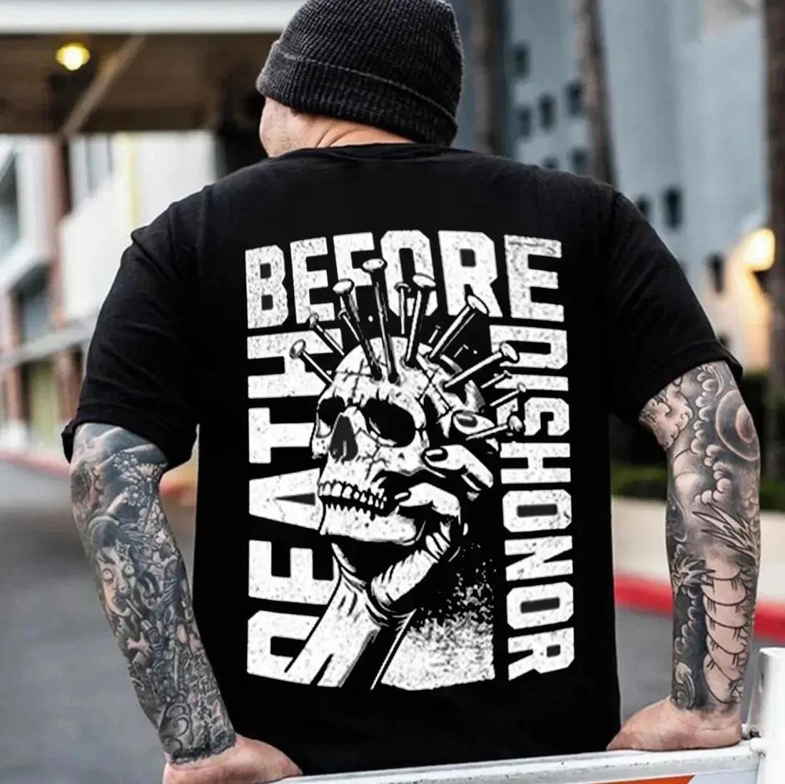 DEATH BEFORE DISHONOR Skull Filled With Nails T-shirt XS