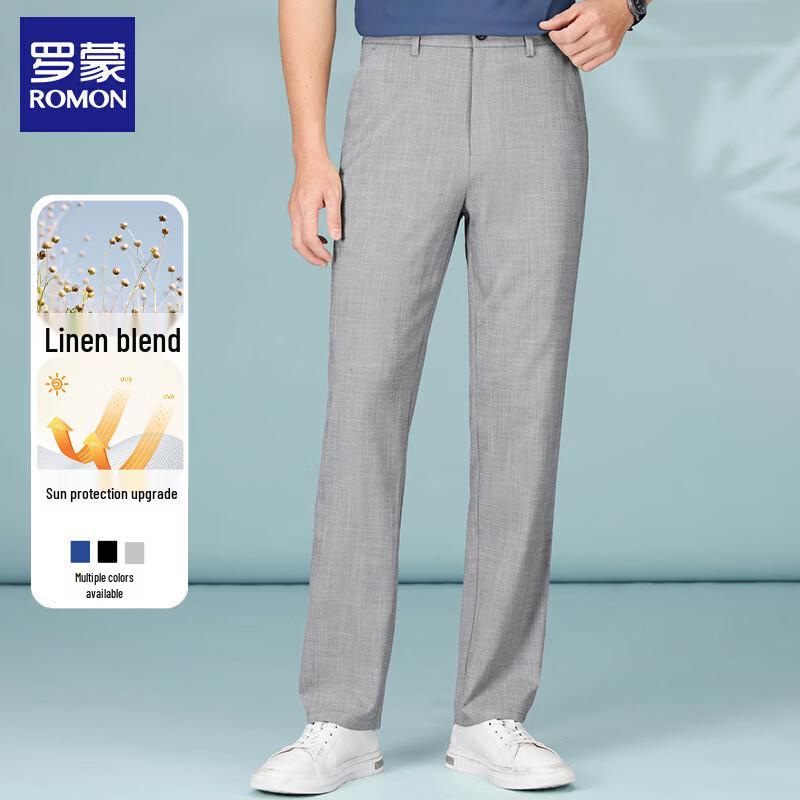 ROMON Men's Straight-Leg Linen Blend Business Casual Pants LMFS2036