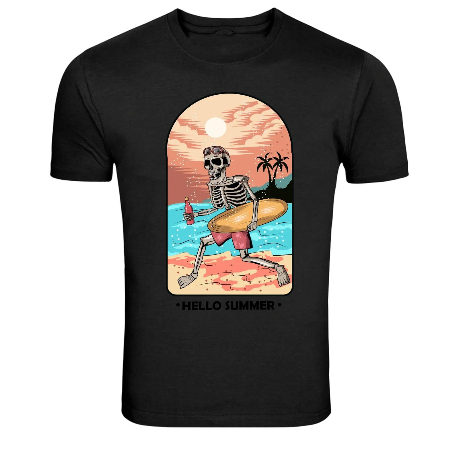 Skeleton Surfer Hello Summer Beach Graphic T-Shirt XXXXL