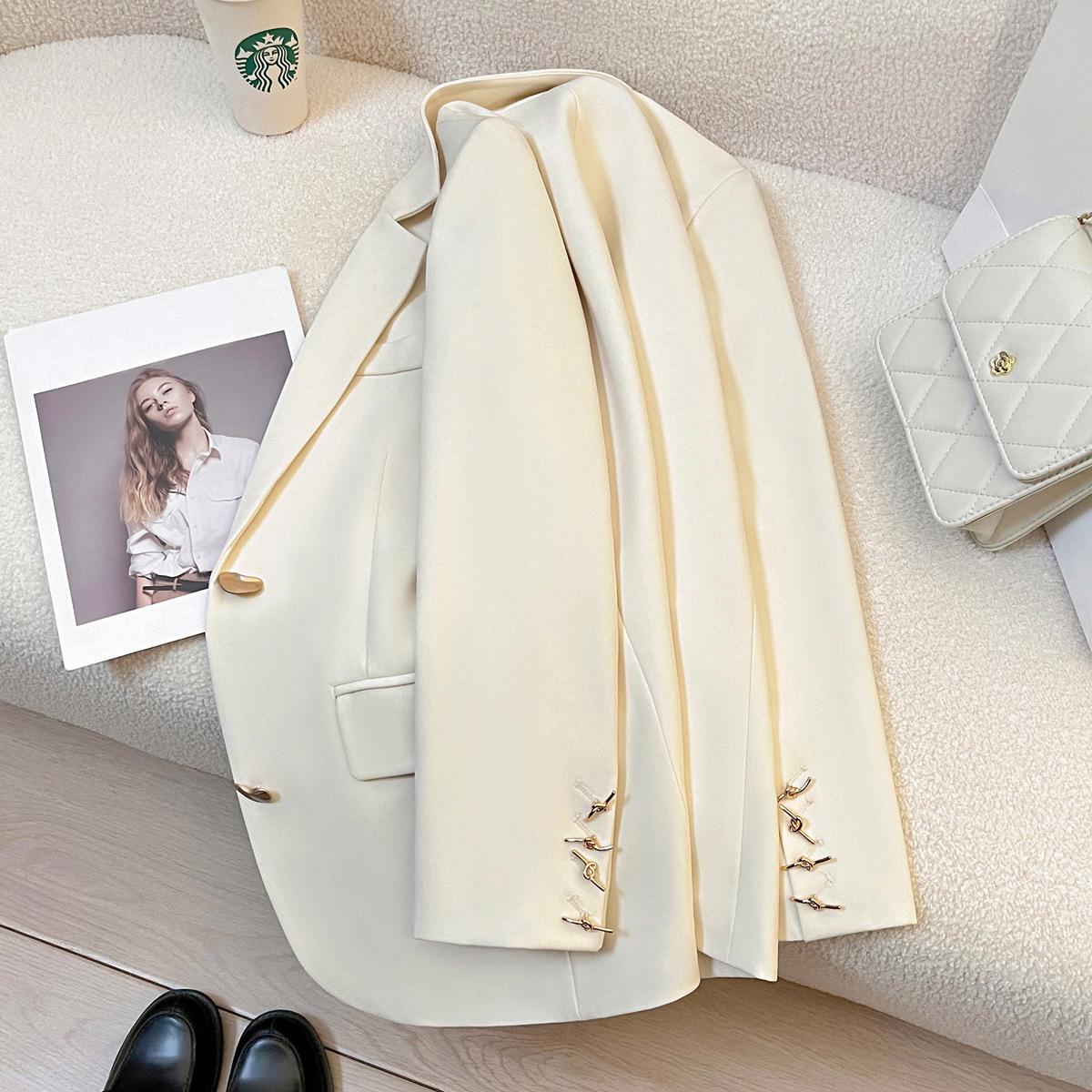 Korean Style Women s Cream White Casual Suit Jacket - 2026 Spring/Autumn L