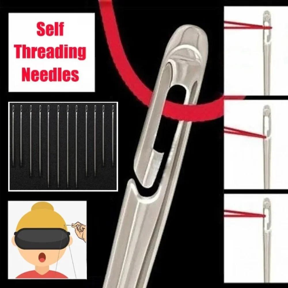 30/12Pcs Side Hole Blind Sewing Needles Stainless Steel Elderly Self Threading Needle Household DIY Jewelry Beading Sewing Tool