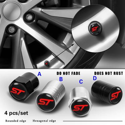 4Pcs Metal Car Wheel Tire Valve Stem Cap Air Valve Dust Cover ST Badge For Fo+rd Focus 2 3 4 MK2 MK3 Fiesta Mondeo Escape Kuga