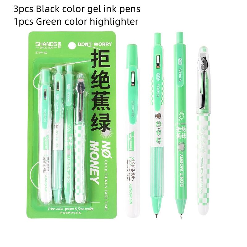 Set 6 Penne Gel Colorate Con Evidenziatore, Penne Nere Retrattili 0.5mm Estetiche Con Fiori Viola, Ideale Per Studenti