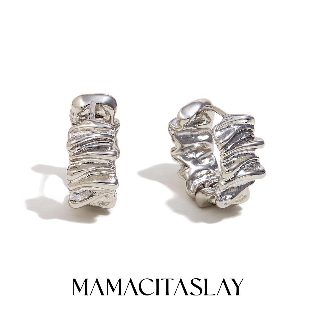 

MamacitaSlay 316L Stainless Steel Pleated Hoop Earrings Party Waterproof Jewelry Women s Charm Statement Earrings High Quality серебряный