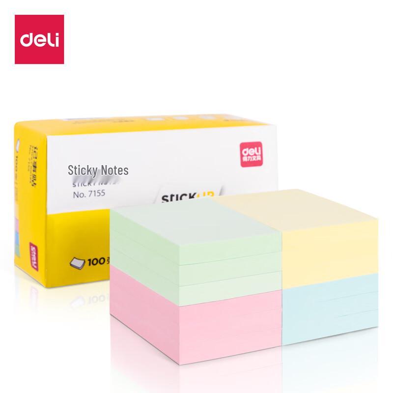 Deli 7155 Assorted Color Square Sticky Notes (12 Packs)