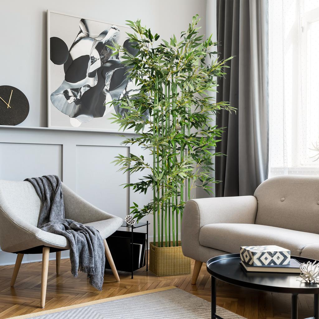 Artificial Bamboo, 180 cm, Potted with Pine Wood Pot, Green