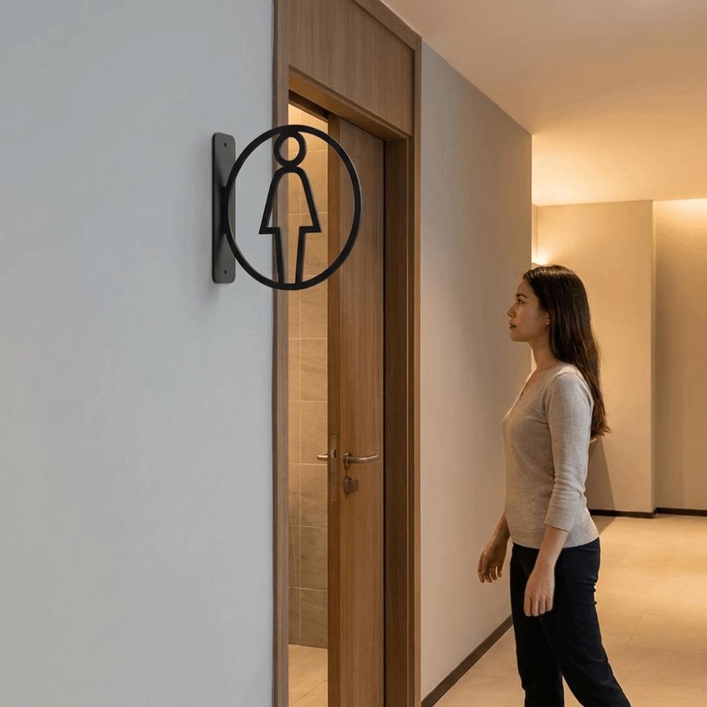 2D Flat Acrylic Bathroom Sign Detachable Double-Sided Washroom Door Sign Easy To Install Minimalist Restroom Guide