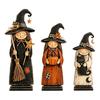 Vintage Wooden Witch Ornaments Figurine, Halloween Statues with Rustic Home Decor Broom Pumpkin Black Cat, Fall Farmhouse Tabletop Decorations