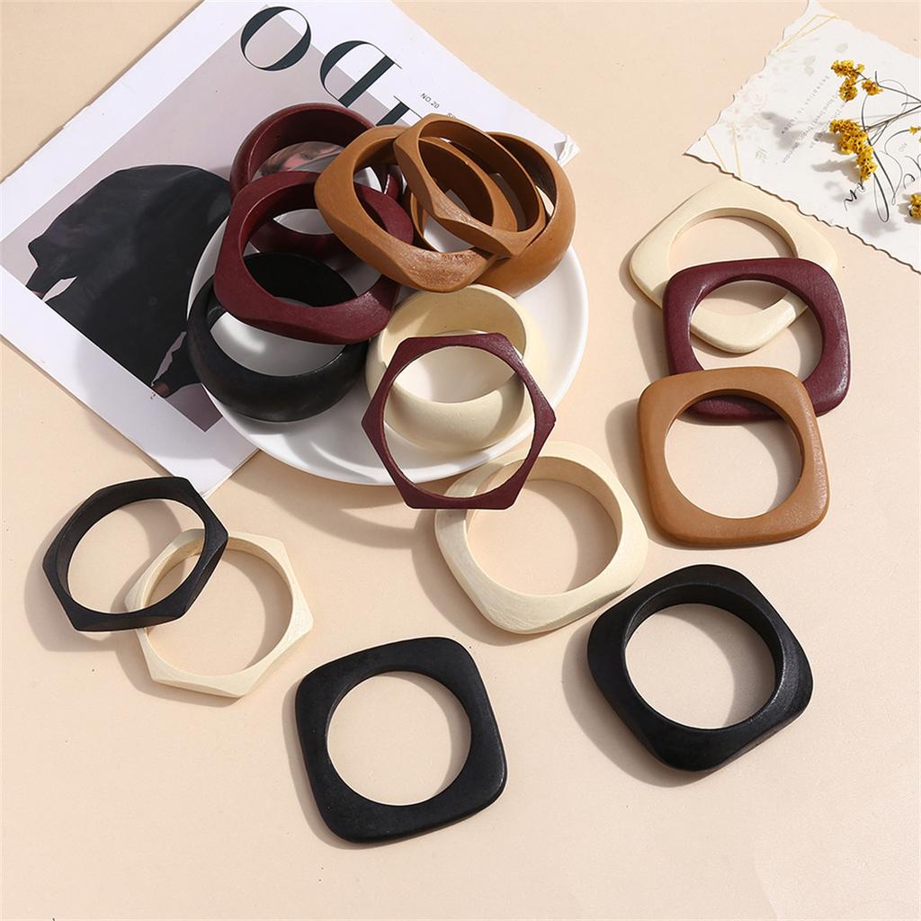 Fashion Fun Women Personality Elegant Natural Wood Square DIY Bracelet Jewelry Layering Ladies Vintage Geometric Layering Bangle
