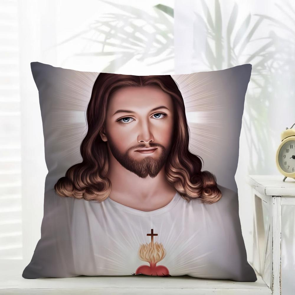 J-Jesus Christus Kissen Religiöse Dekoration Kissenbezug Täglich Waschbar Leinen Kissenbezug Weich Für Sofa Bett Wohnzimmer Dekoration