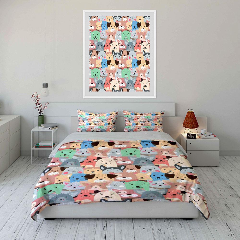 A Large Collection Of Cartoon Dog Patterns Bedding Set 1 Duvet Cover 2 Pillowcases For Adult And Children Luxury Gift Full Size