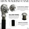Silver Lion Head Walking Cane – Handmade Brass Handle, Gentleman's Stick