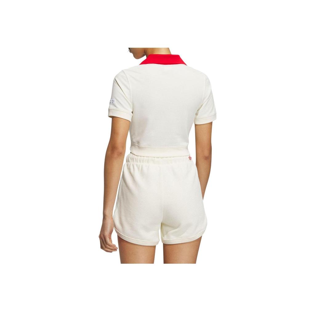 adidas Originals X Sans titre AE23 Polo Court à Col V Contrasté Femme Hauts Blanc cassé IN1082