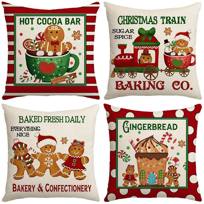 Christmas Festive Atmosphere Warm Gingerbread Man Element Letter Digital Printing Home Decoration Cushion