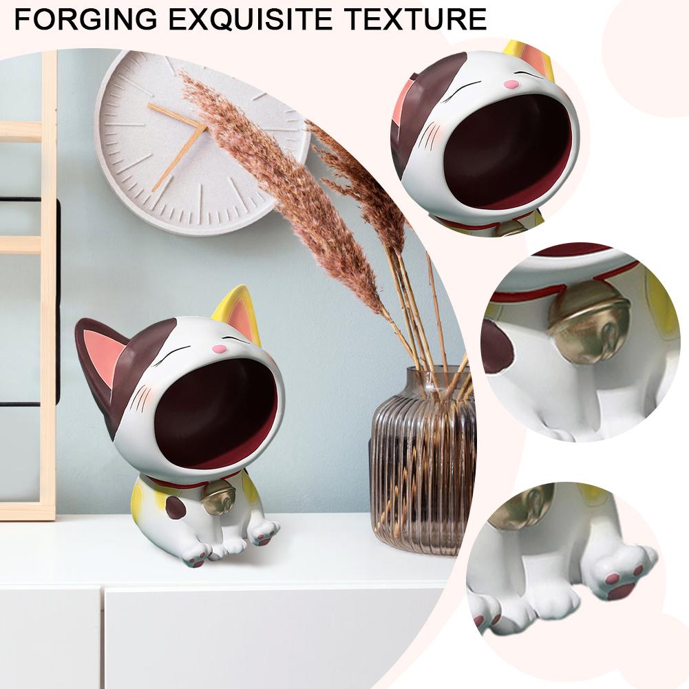 Resin Lucky Cat Statue Sculpture Table Decoration Fortune Cat Miniature Figurine Storage Box Modern Living Room Desk Home Decor