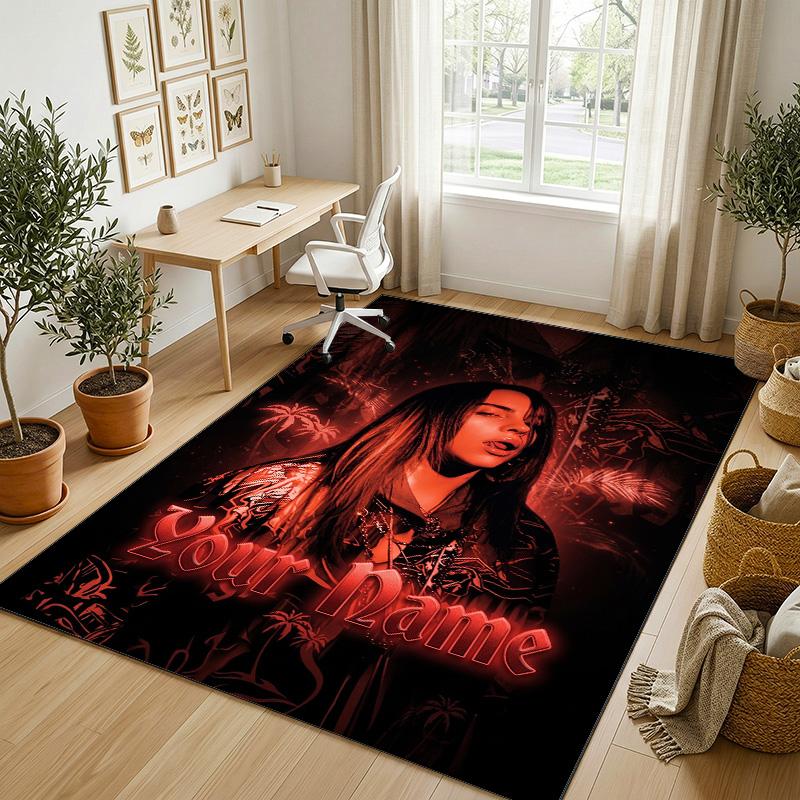 Personalized Crystal Velvet Carpet,Billie Eilish Custom Printed Name, Plush Area Rug For Home Indoor Decor