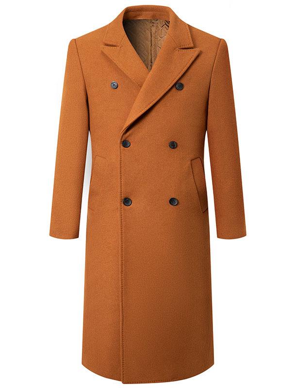 Men's Double-Breasted Wool Coat - Stylish, Cotton-Lined, Thick Mid-Length with Lapel Collar for Autumn/Winter 2025.