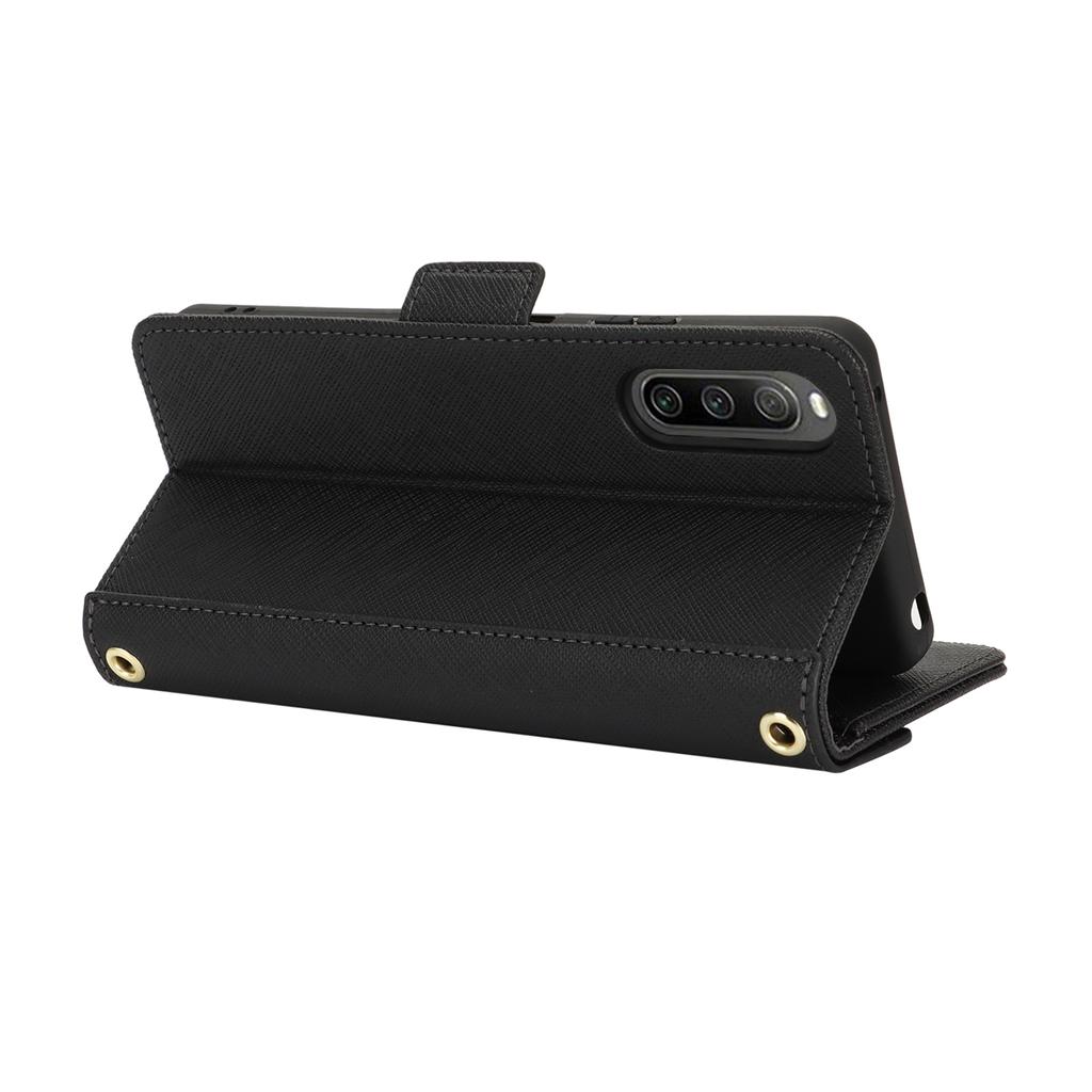 For Sony Xperia 10 IV 5G Stand Case Cross Texture PU Leather Wallet Phone Cover with Shoulder Strap/Makeup Mirror