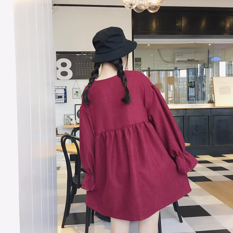 2025 Frühling/Herbst Damen Koreanisch-Japanischer Stil Schnürkleid Trompetenärmel Midi-Kleid