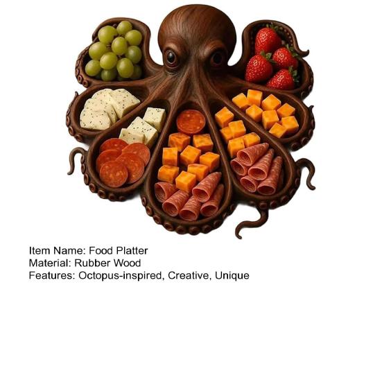 Wooden Serving Tray Large Octopus Shape Bread Fruit Platter Charcuterie Board Cheese Platter Food Dish for Kitchen