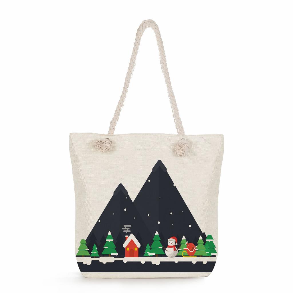 Multifunctional Christmas Printed Thick Rope Shoulder Beach Bag Casual large capacity handbag 7603