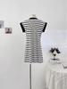 Korean Color Block Striped Round Neck Bodycon Dress - Women's Casual Slim Fit, Spring/Summer 2026