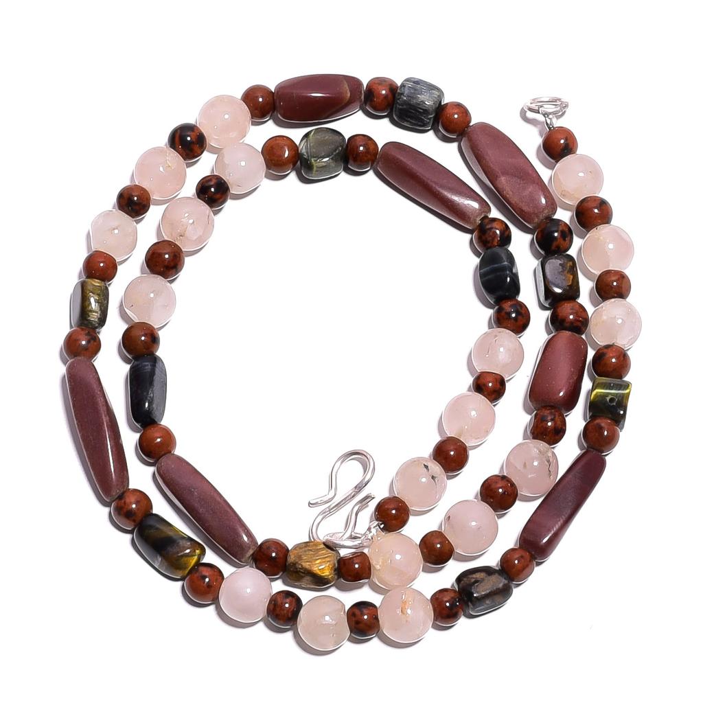 Natural Red Aventurine Rose Quartz Gemstone Smooth Beads Necklace 17" UB-4757 UB-4757