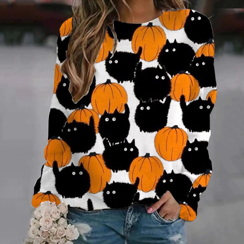 2024 Autumn/Winter Halloween Shoulder  Fashion Women's Long Sleeve T-shirt Hot Trendy Fashion Top