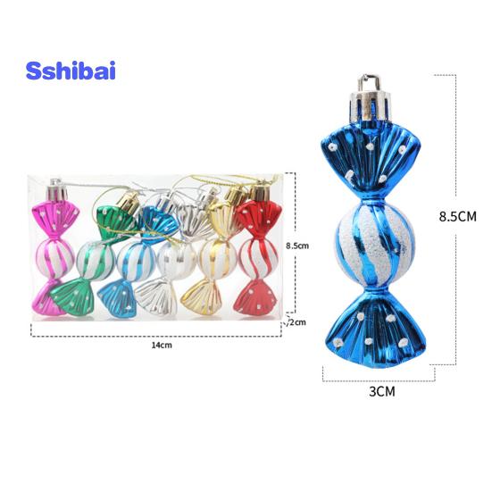 6 unids/caja adorno de caramelo colgante de Navidad con cordón irrompible reutilizable galvanoplastia árbol de Navidad pequeño colgante dulce