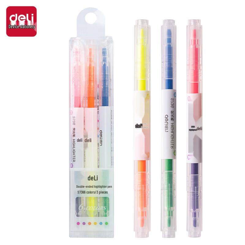 Deli Dual-Tip Two-Color Highlighter Set