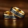Celtic Black Carbon Fiber Rings,  Gold Color Men Stainless Steel Dragon Rings, Men Wedding Band Jewelry