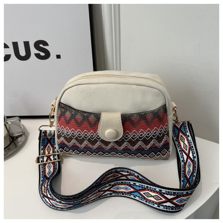 Ethnic Style Fashion Shoulder Bag 2024 Spring New Simple Large Retro Single Shoulder Slant Small Square Bag Blue