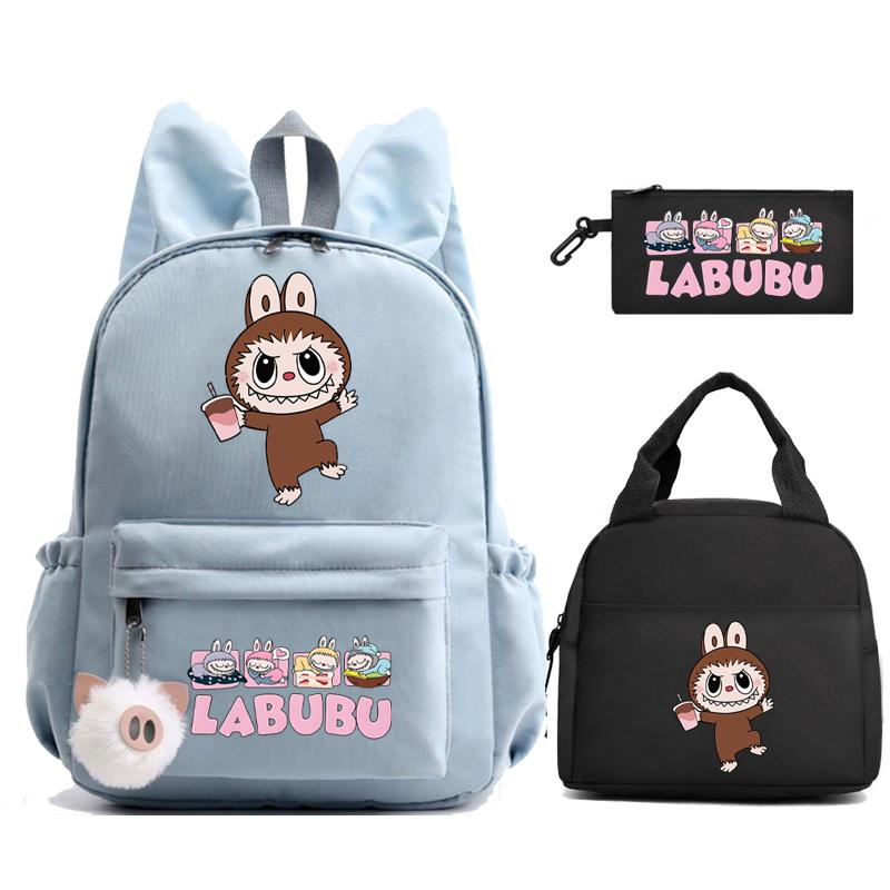 3Pcs/set Cute Printed Backpack Lunch Bag Pencil Case Children Girl Boy Mokoko Student Schoolbag Zimomo Kid Gift Mochila