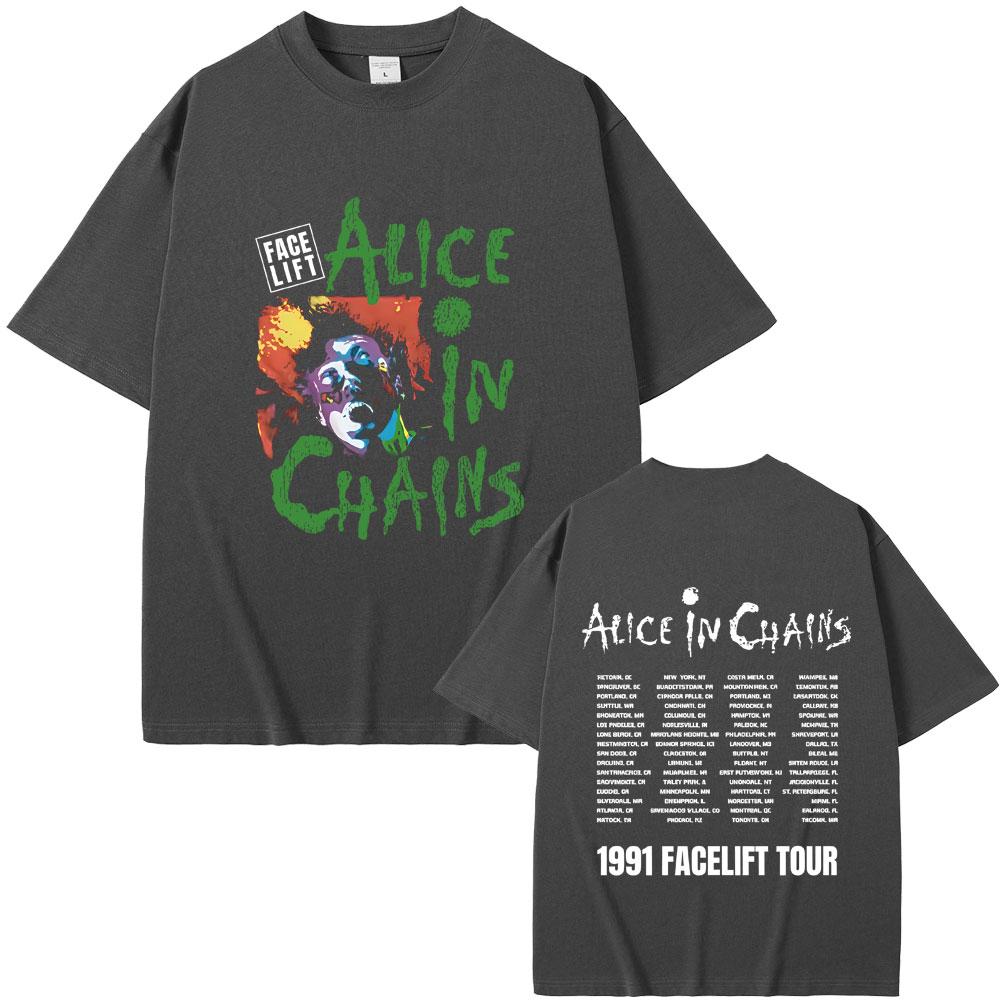 Rock Band Alice in Chains Face Lift Tour 1991 T-Shirt Unisex Damen Punk Lässig Oversized T-Shirt Tops Herren Mode Reine Baumwolle T-Shirts