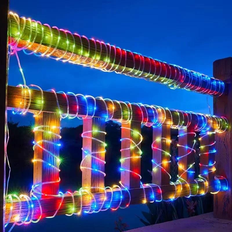 7m 12m Solar 100LED Lights Outdoor Garden Solar String Rope Lights Outdoor Led Garland Lamp for Wedding Party Decoration 8 Modes
