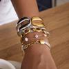 Yori Waterproof 18K Gold Plated Geometric Stainless Steel Double Color Cuff Bracelet Bangle Statement Charm Texture Jewelry New