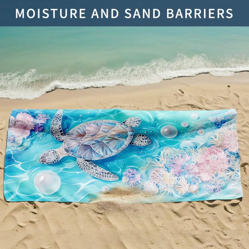 Ultra Absorbent Microfiber Beach Towel With Sea Turtle Print Quick Dry Large Size 70x140cm Pool Vacation Travel