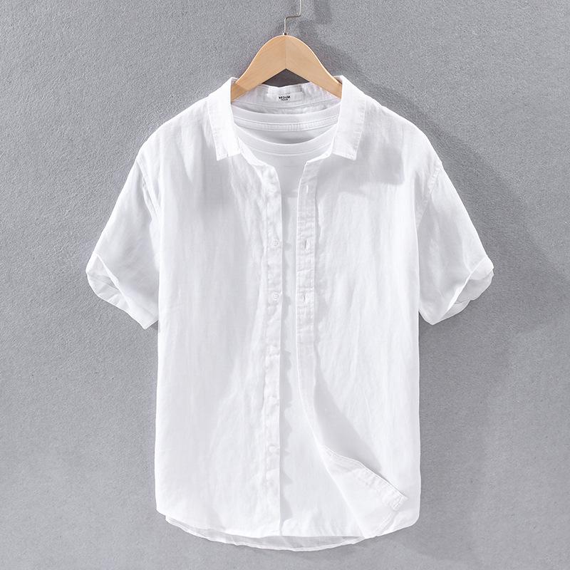 Camisa Casual de Manga Curta de Linho Puro para Homem - Estilo Versátil, Atacado 9012