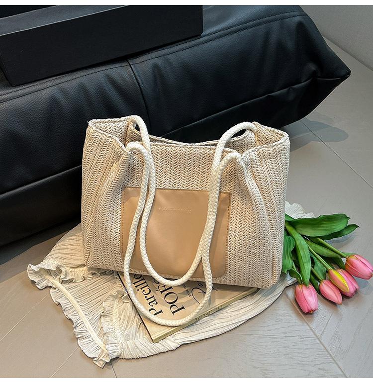 2025 spring large-capacity Internet celebrity bag women's tide weaving fashion shoulder women's bag straw weaving leisure foreign style tote bag