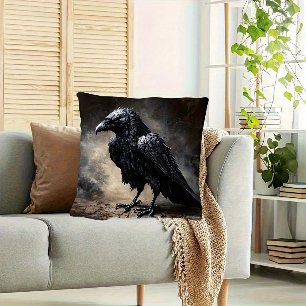 1 Piece 18x18 Inch Super Soft Short Plush Pillowcase - Black Crow Oil Painting Print
